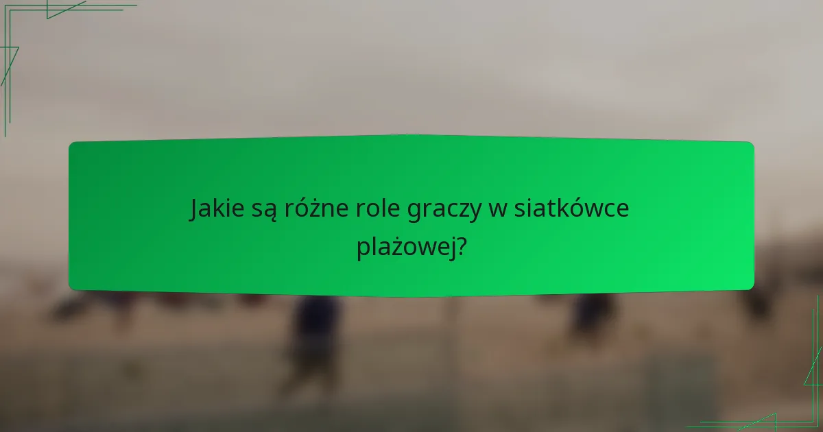 Jakie są różne role graczy w siatkówce plażowej?